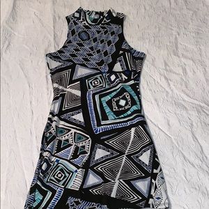 Geometric print mock neck fitted dress NWOT